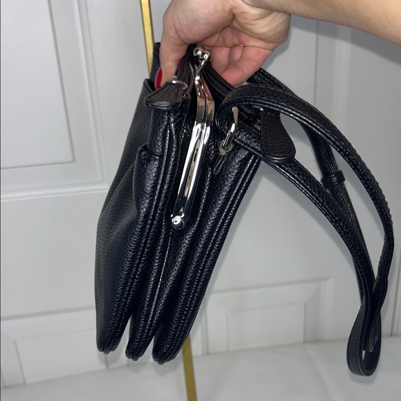 Nine West Black Two Way Bag Silver Kisslock and Leopard Print Interior GUC - Picture 12 of 15